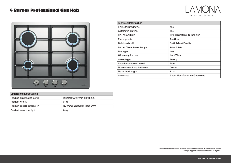 Page n°1 - Fiche technique Lamona LAM1112