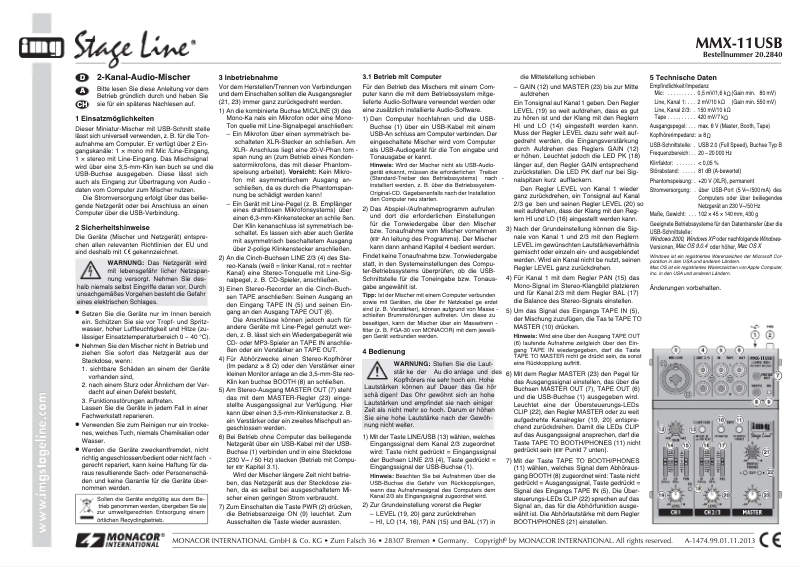 Image de la première page du manuel de l'appareil MMX-11 USB