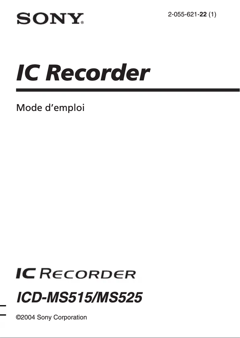 Image de la première page du manuel de l'appareil ICD-MS525