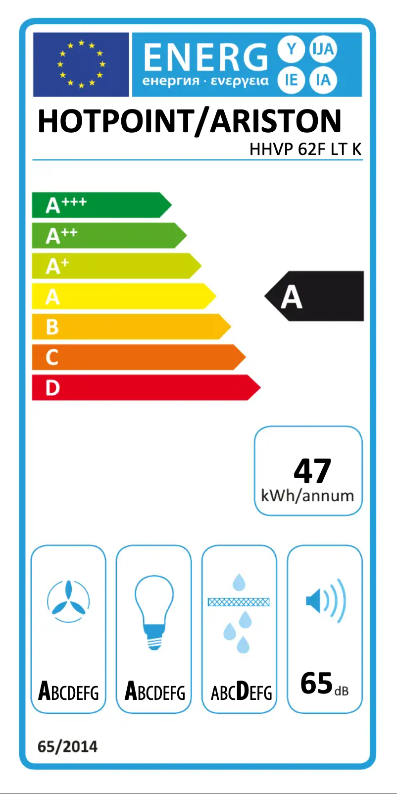Page 1 de la notice Label énergétique Hotpoint HHVP 62F LT K