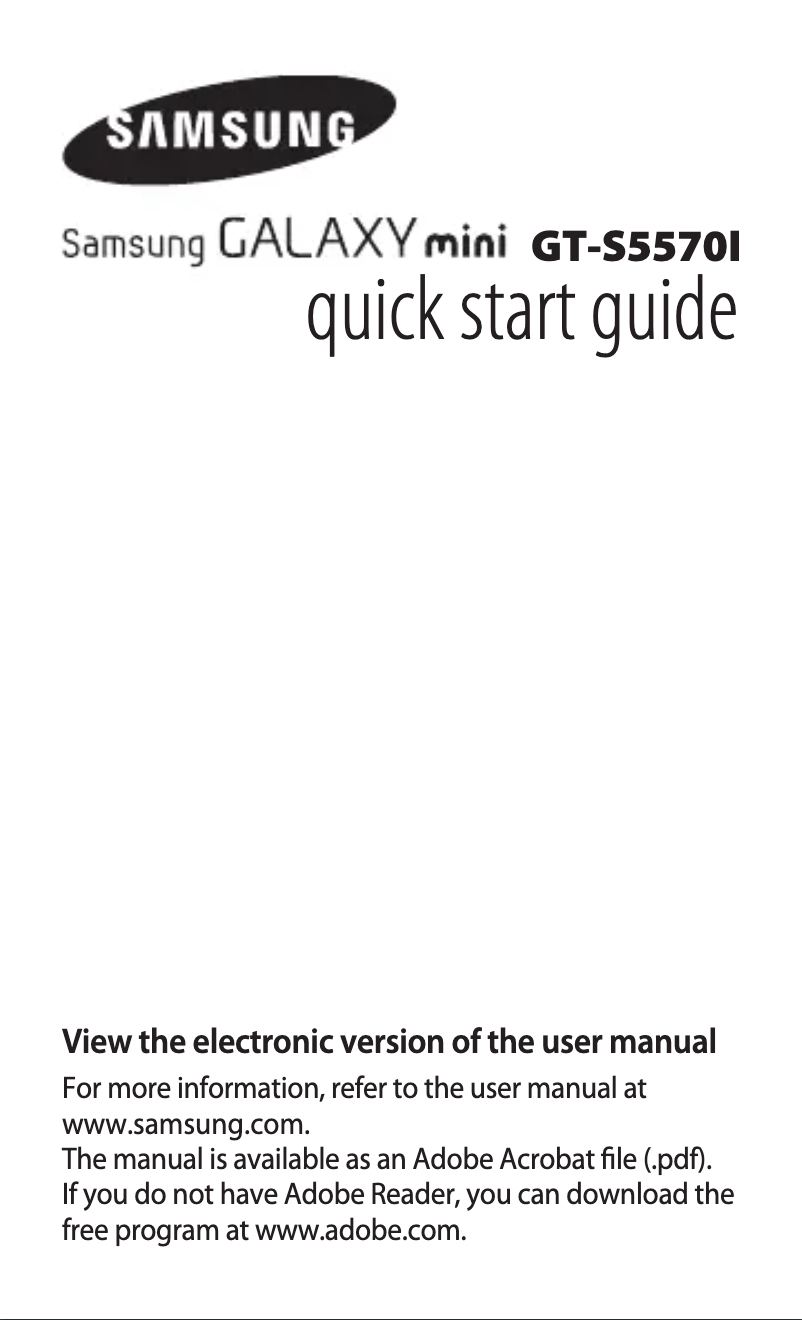 Page 1 de la notice Guide de démarrage rapide Samsung Galaxy Mini Plus GT-S5570i