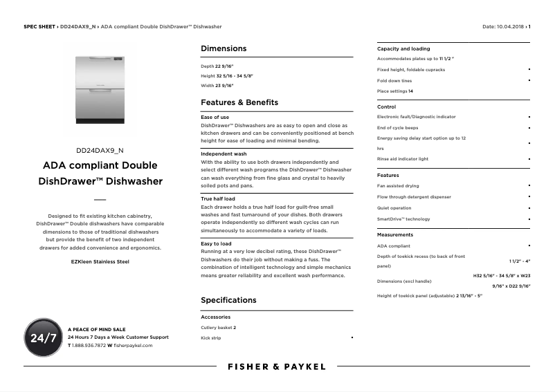 Page n°1 - Fiche technique Fisher & Paykel DD24DAX9 N