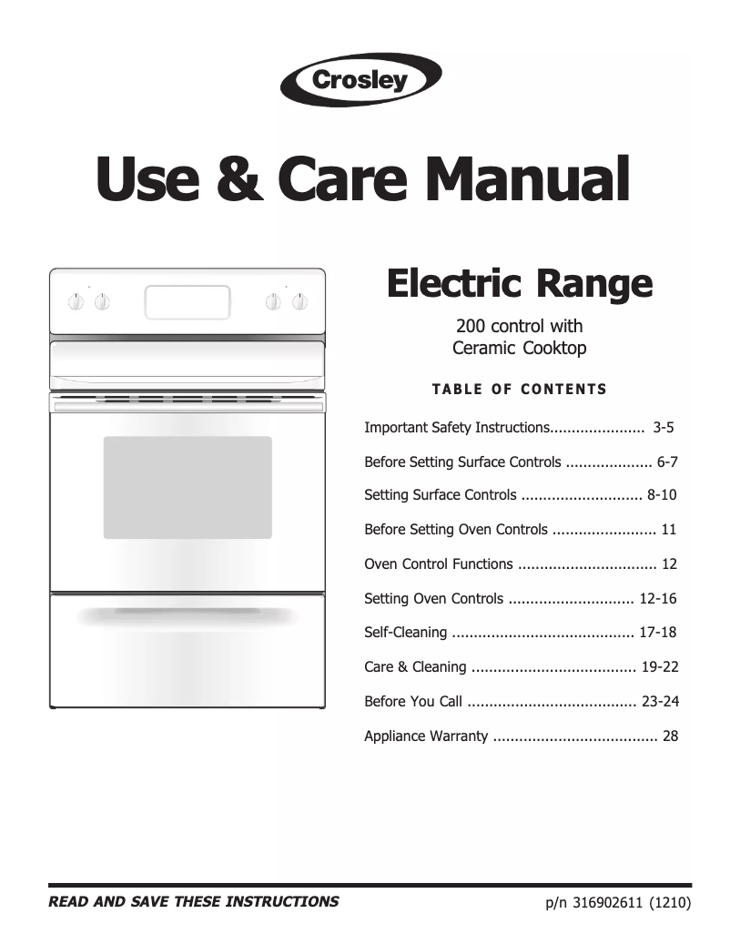 Page n°1 - Manuel utilisateur Crosley CRE3875PW