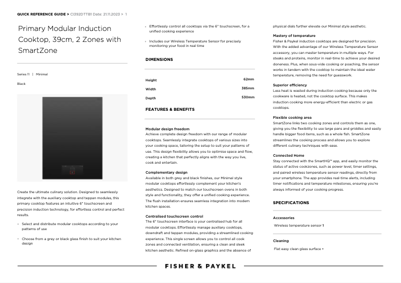 Page n°1 - Fiche technique Fisher & Paykel CI392DTTB1