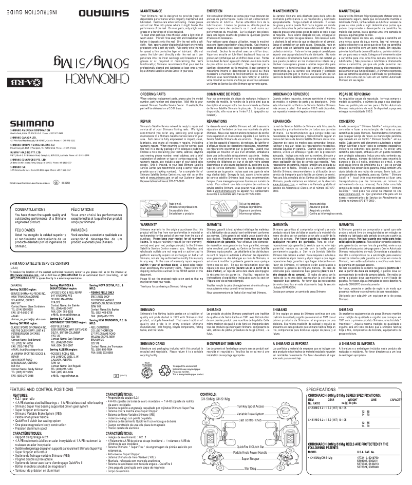 Page 1 de la notice Manuel utilisateur Shimano Chronarch 51Mg
