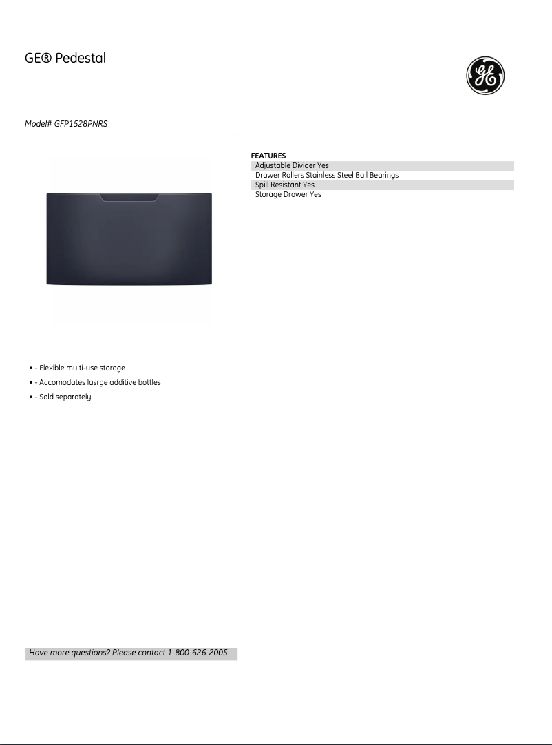 Page 1 de la notice Fiche technique GE GFP1528PNRS