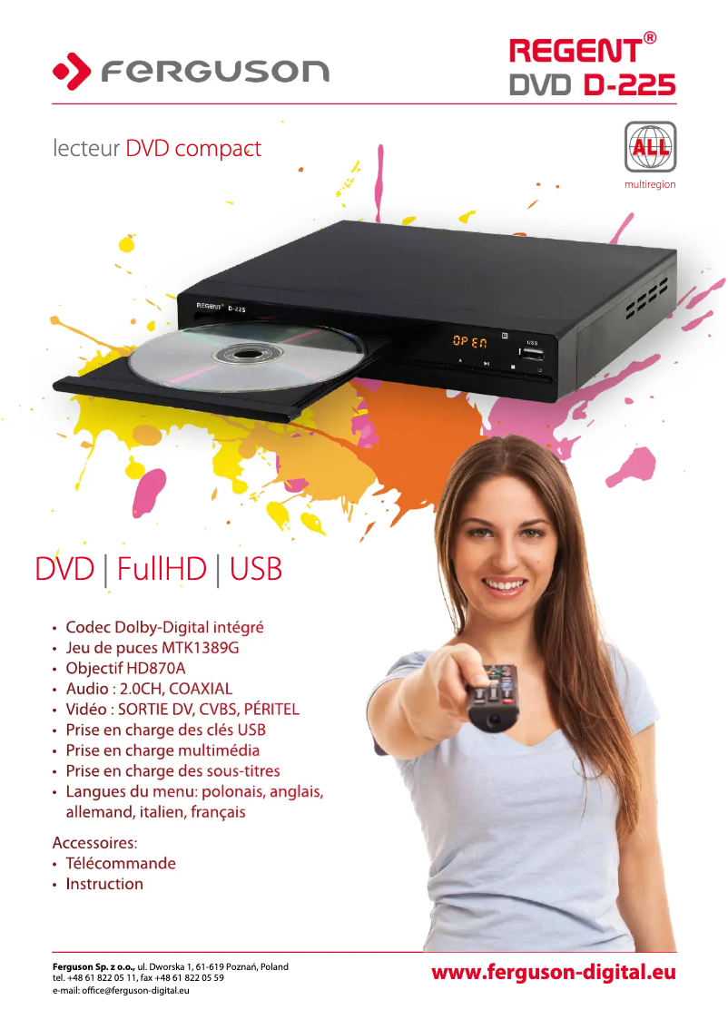 Page 1 de la notice Fiche technique Ferguson Regent DVD D-225