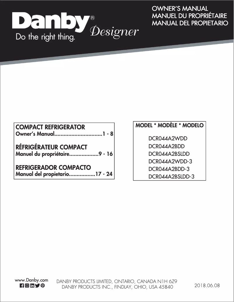 Page n°1 - Manuel utilisateur Danby DCR044A2BSLDD
