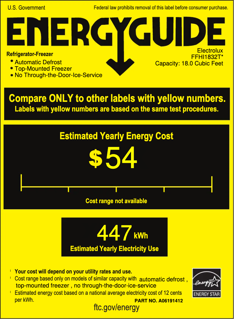 Page n°1 - Label énergétique Frigidaire FFHI1832T