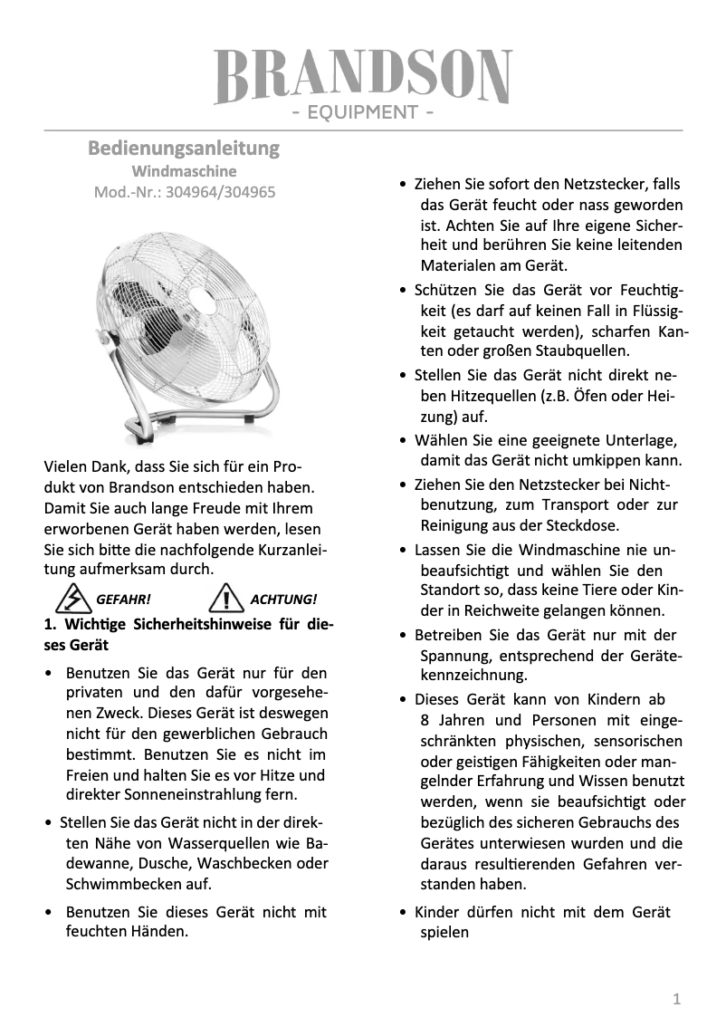 Page 1 de la notice Manuel utilisateur Brandson 304964