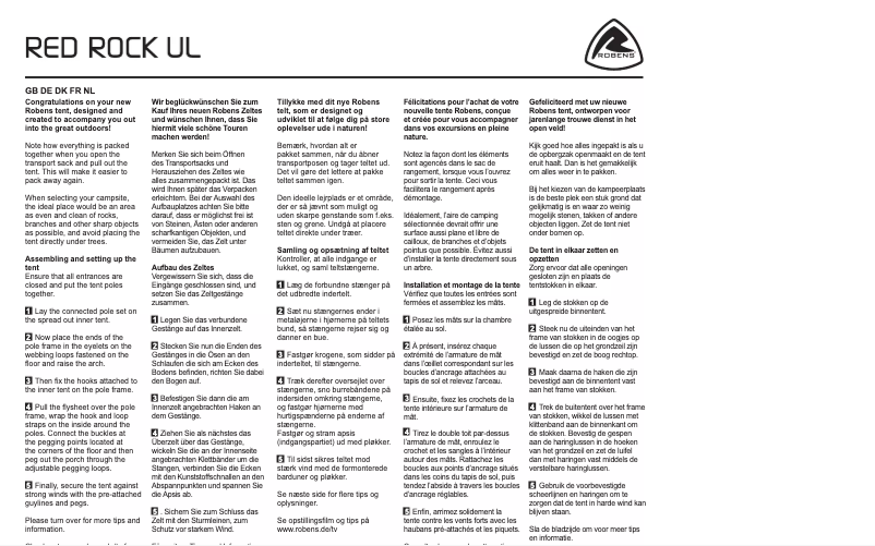 Page 1 de la notice Manuel utilisateur Robens Red Rock UL