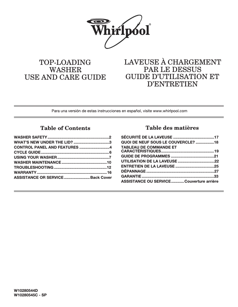 Imagen de la primera página del manual del dispositivo WTW5100VQ