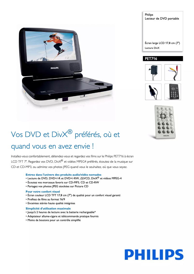 Page n°1 - Fiche technique Philips PET716