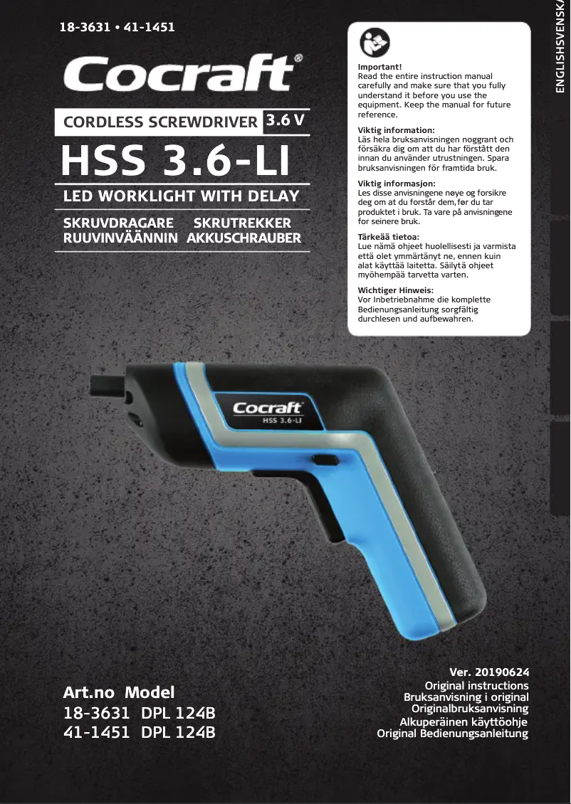 Image de la première page du manuel de l'appareil HSS 3,6-LI