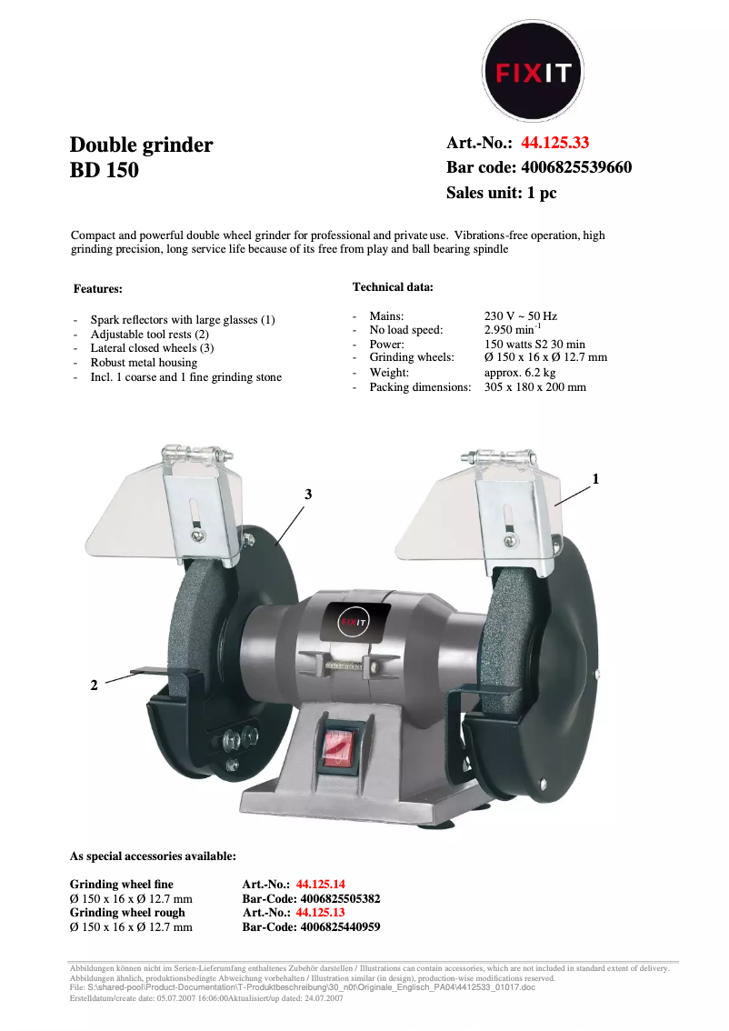 Page 1 de la notice Manuel utilisateur FIXIT BD 150