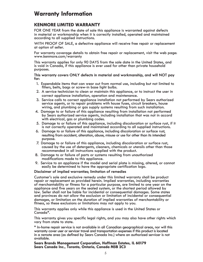 Page 1 de la notice Manuel utilisateur Kenmore 46-67802