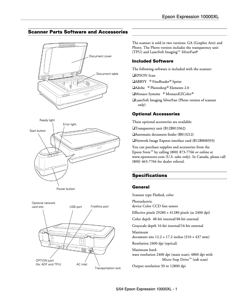First page image of the manual for Expression 10000XL