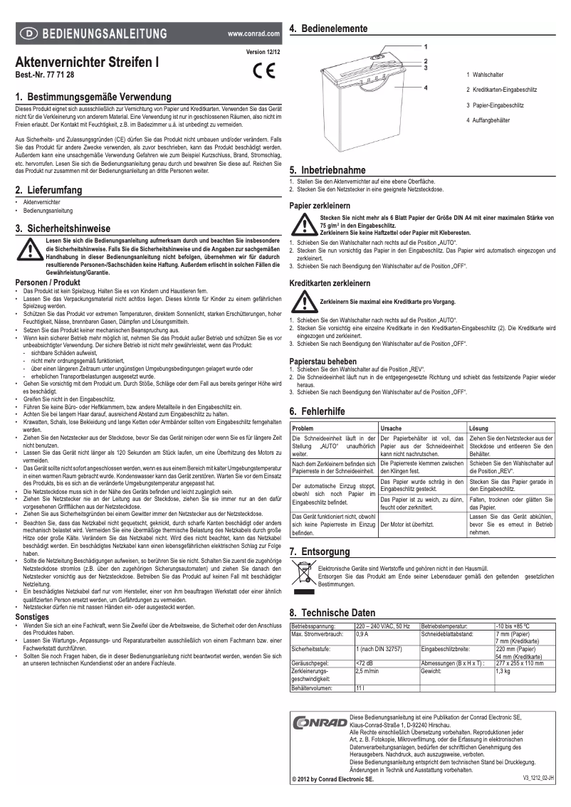Page 1 de la notice Manuel utilisateur Conrad Streifen I