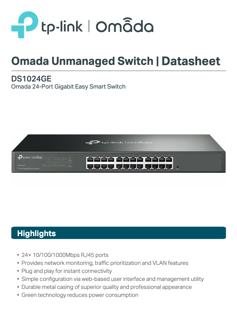 Page 1 de la notice Fiche technique TP-Link Omada DS1024GE