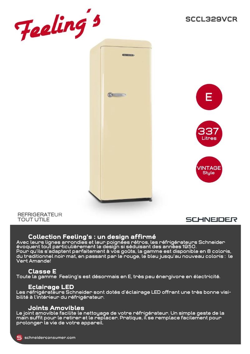 Page 1 de la notice Fiche technique Schneider SCCL329VCR