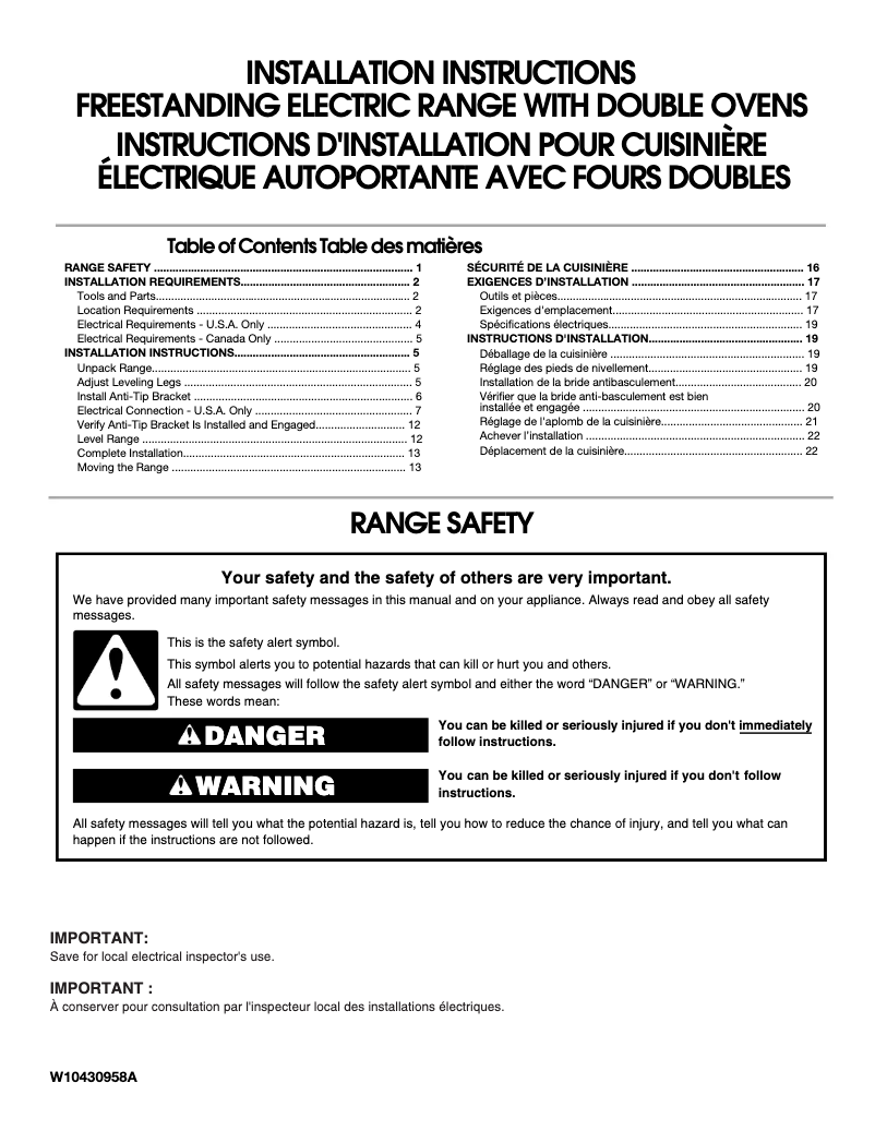 Page 1 de la notice Manuel utilisateur Whirlpool WGE555S0BS