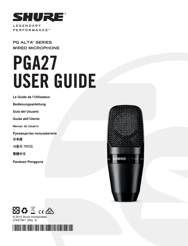 Page 1 de la notice Manuel utilisateur Shure PG27-USB