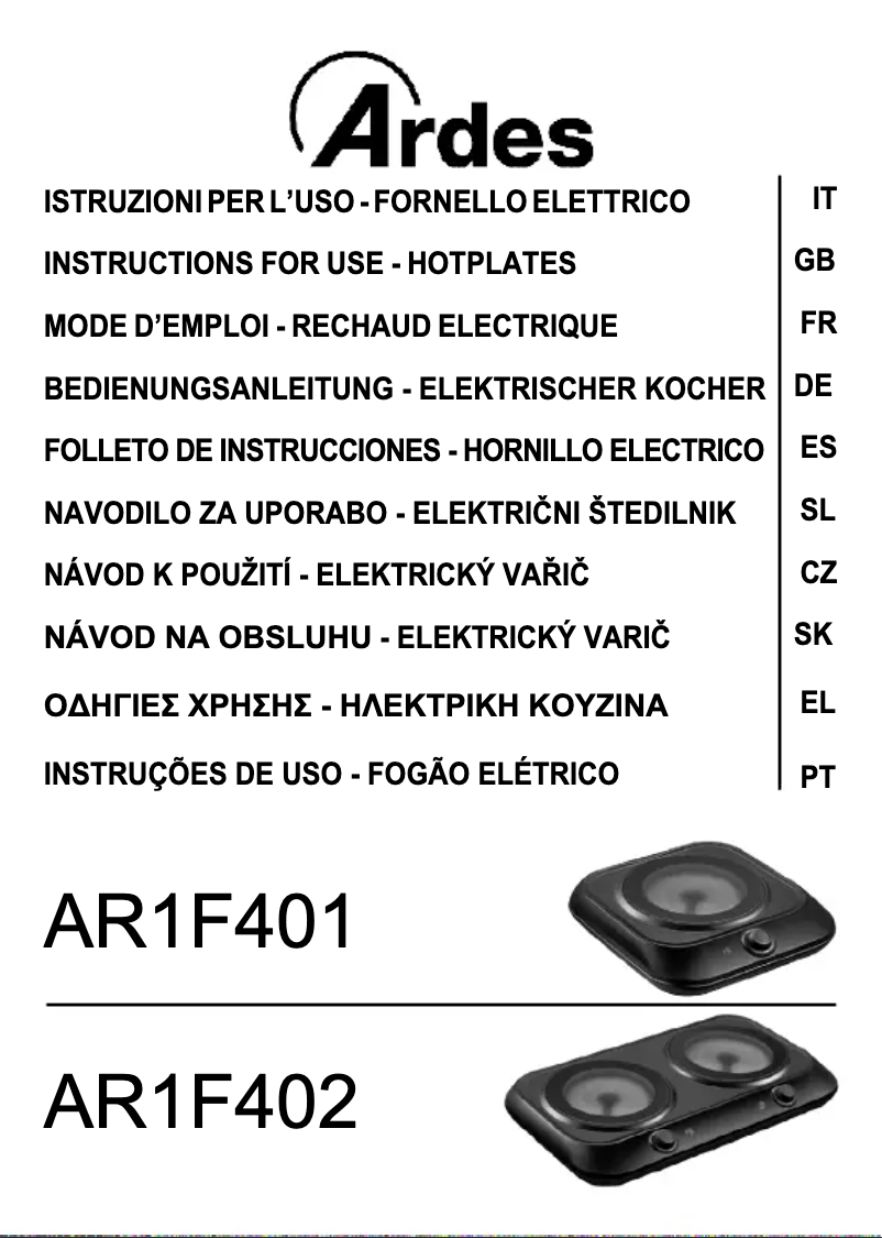Imagen de la primera página del manual del dispositivo AR1F402