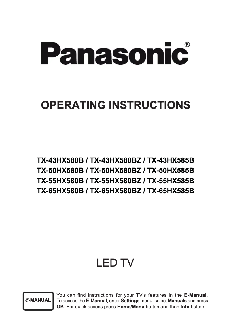 Page 1 de la notice Manuel utilisateur Panasonic TX-50HX580B