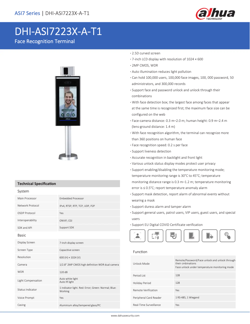 Page 1 de la notice Fiche technique Dahua Technology ASI7223X-A-T1