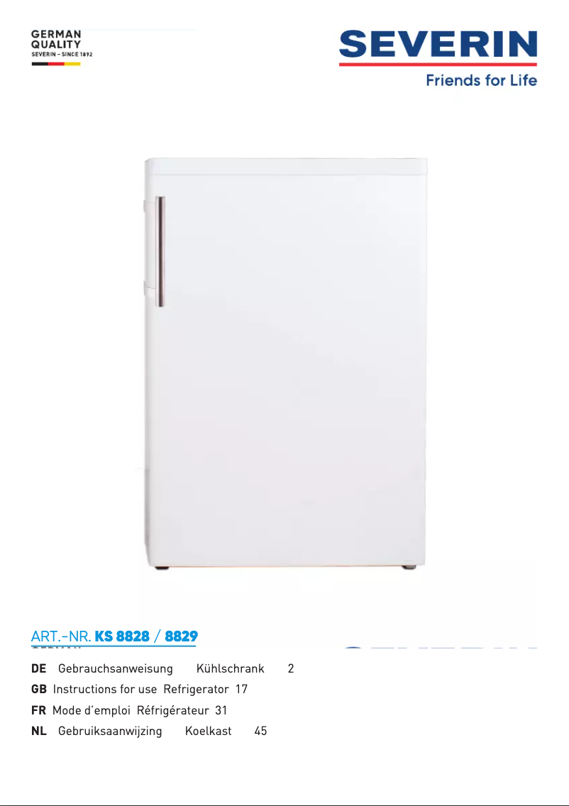 Page n°1 - Manuel utilisateur Severin KS 8829