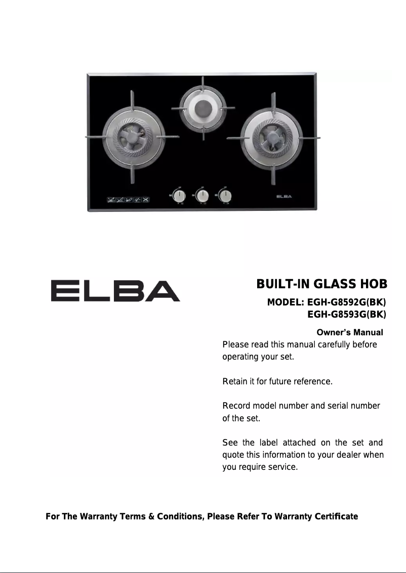 Page 1 de la notice Manuel utilisateur Elba EGH-G8592G(BK)