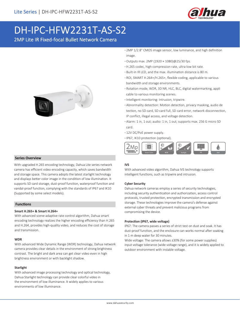 Page n°1 - Fiche technique Dahua Technology IPC-HFW2231T-AS-S2