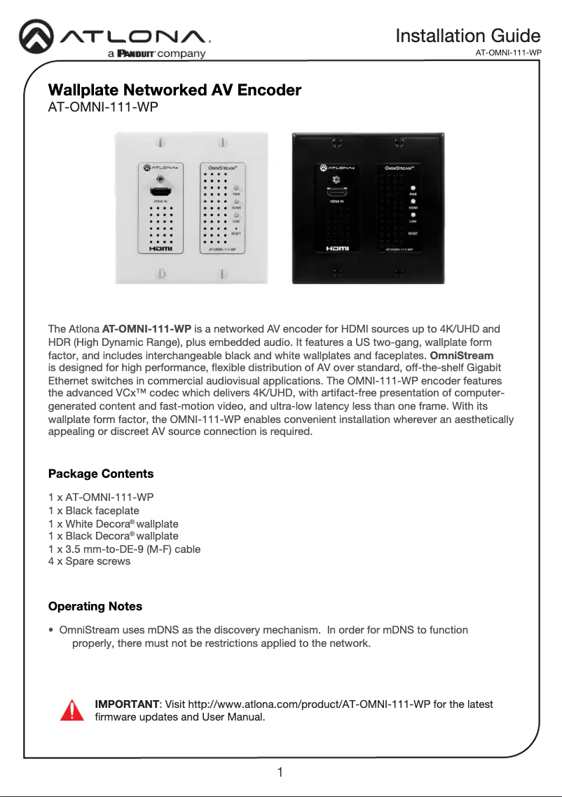 Image de la première page du manuel de l'appareil AT-OMNI-111-WP