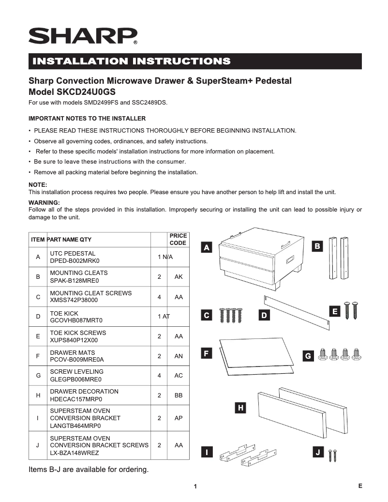 Page 1 de la notice Guide d'installation Sharp SMD2499FS