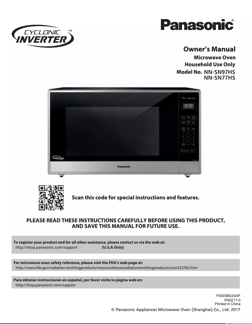 Page n°1 - Manuel utilisateur Panasonic Cyclonic Inverter NN-SN77HS