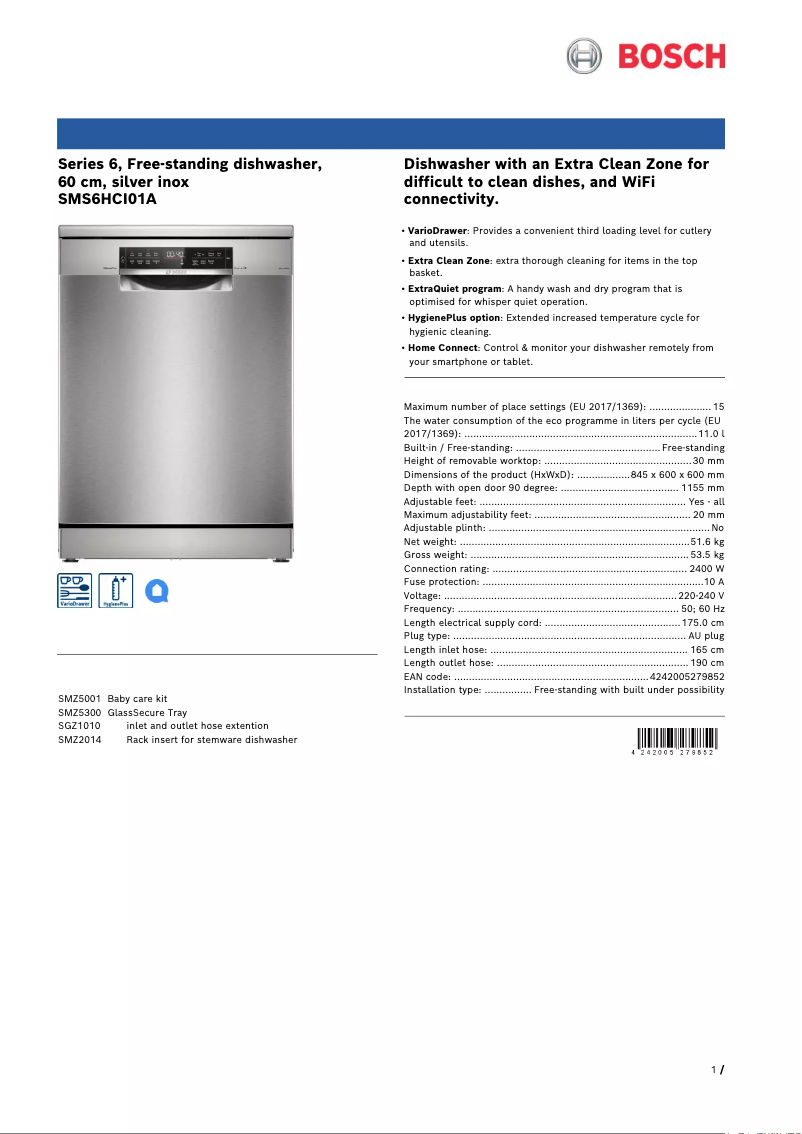 Image de la première page du manuel de l'appareil SMS6HCI01A