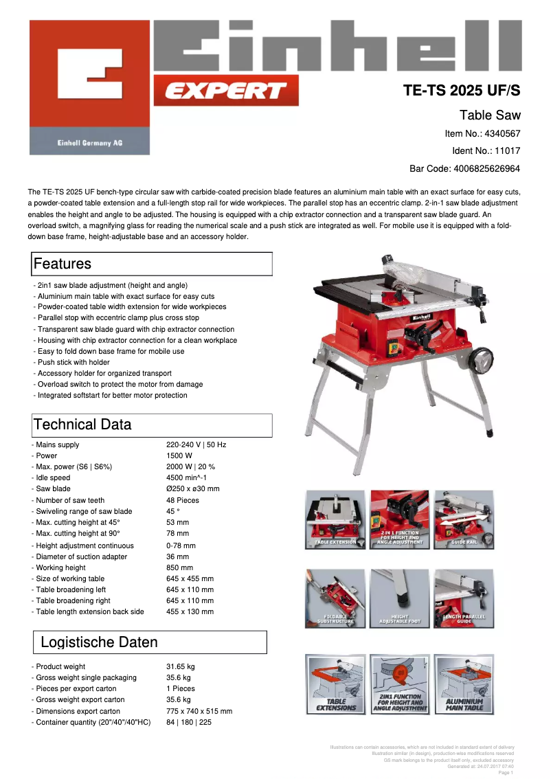 Image de la première page du manuel de l'appareil TE-TS 2025 UF/S