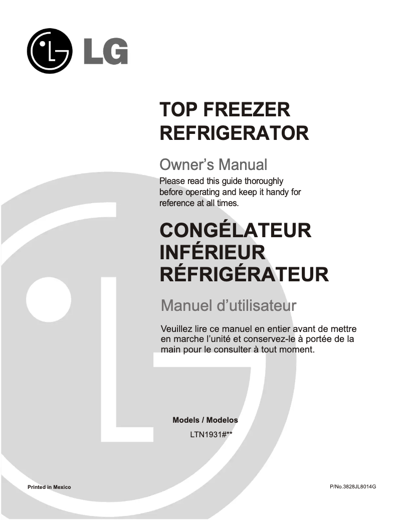 Image de la première page du manuel de l'appareil LTN19312SB