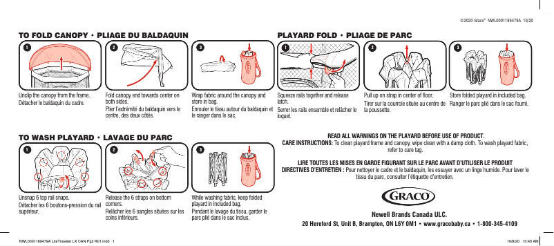 Page 1 de la notice Manuel utilisateur Graco Pack 'n Play LiteTraveler Playard