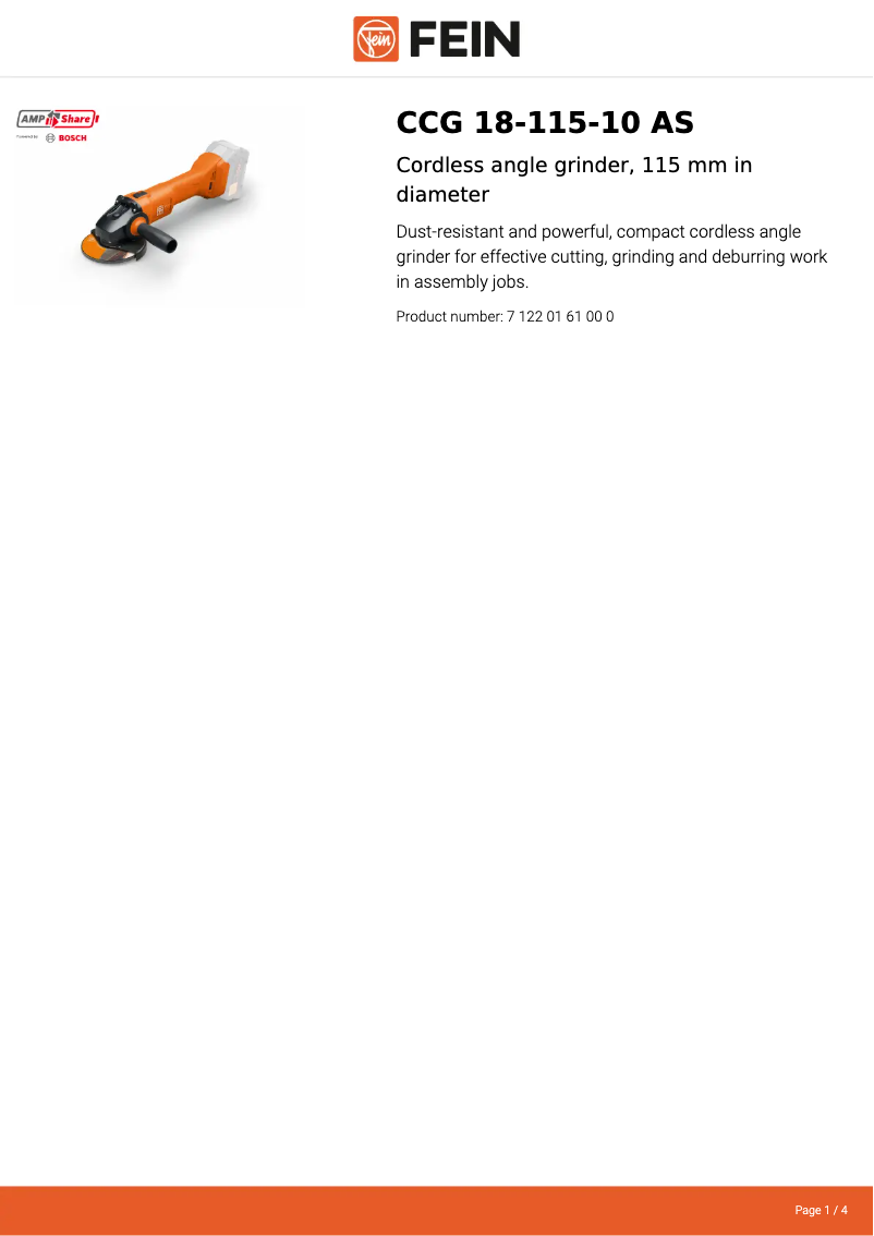 Página 1 del manual Ficha técnica Fein CCG 18-115-10 AS