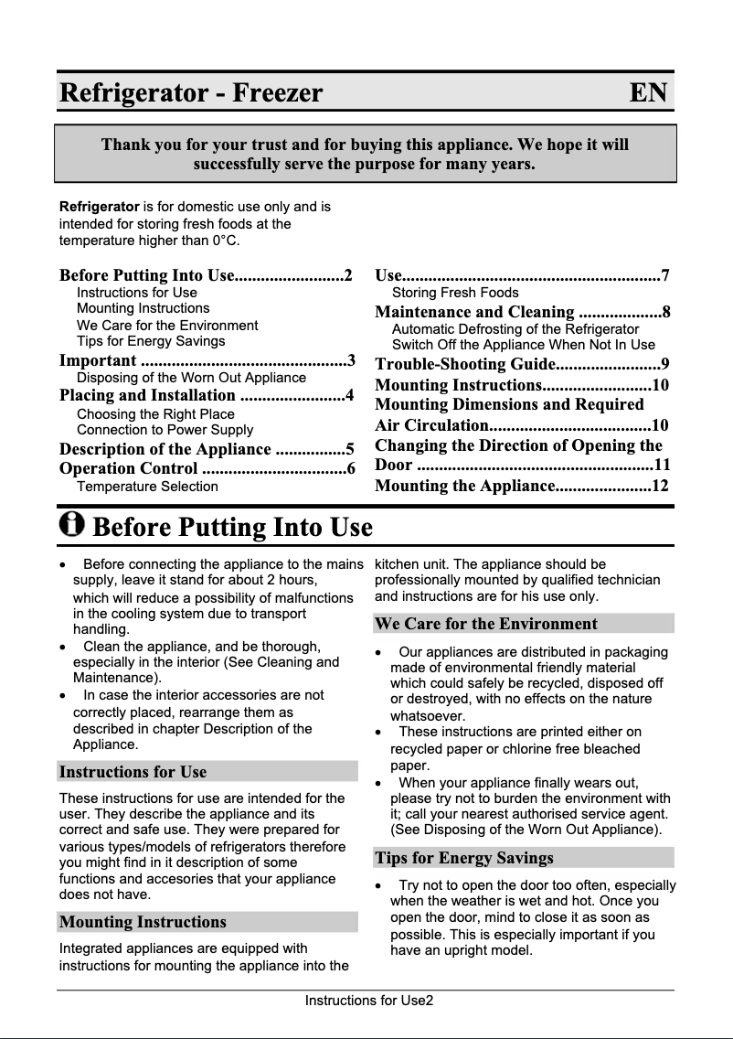 Page n°1 - Manuel utilisateur Gorenje RI4155W