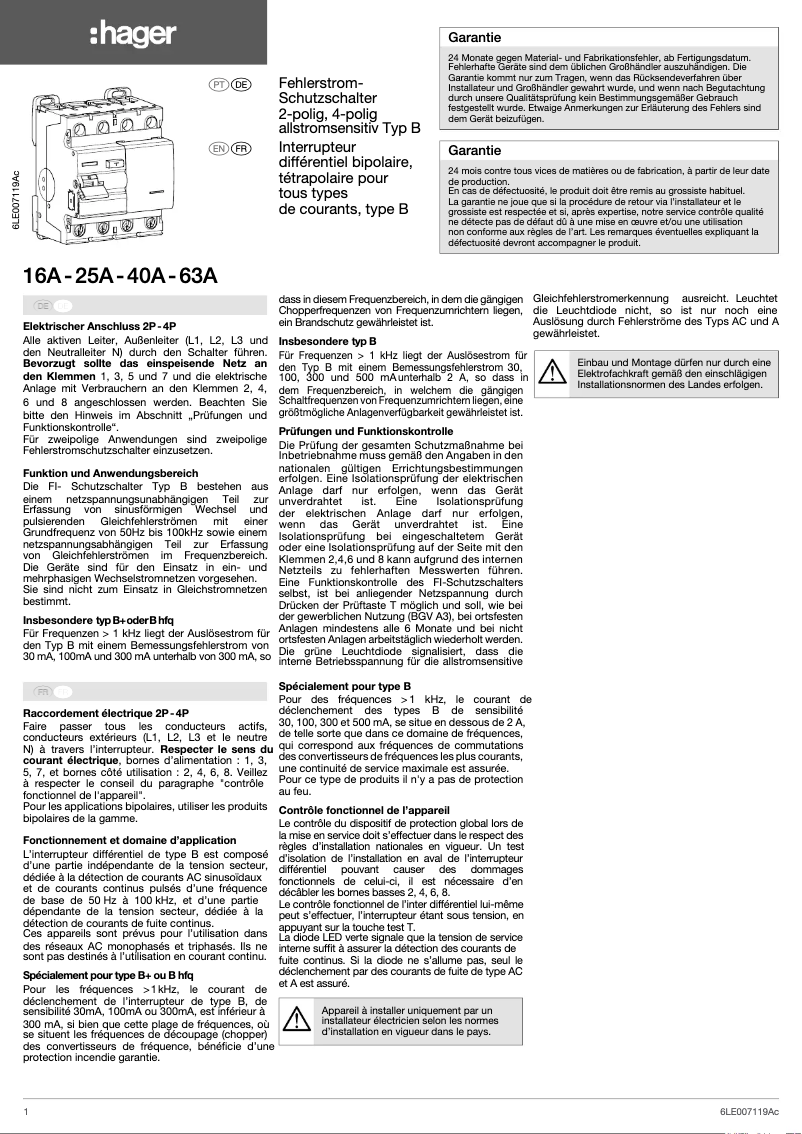 Page n°1 - Manuel utilisateur Hager CFB640D