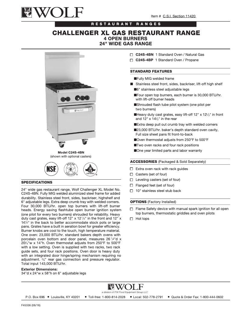 Page 1 de la notice Fiche technique Wolf Challenger XL C60SC