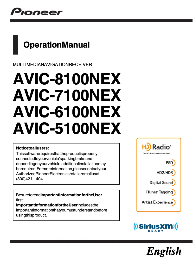Image de la première page du manuel de l'appareil AVIC-5100NEX