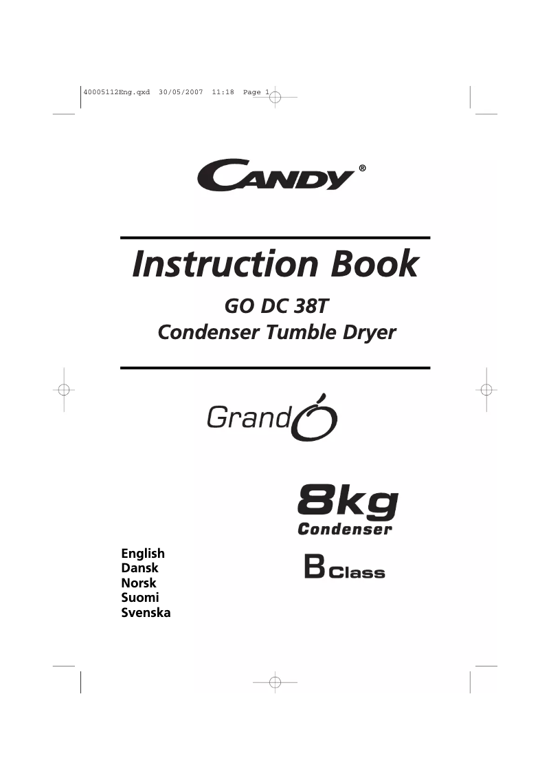 Page 1 de la notice Manuel utilisateur Candy GO DC 38T-86S