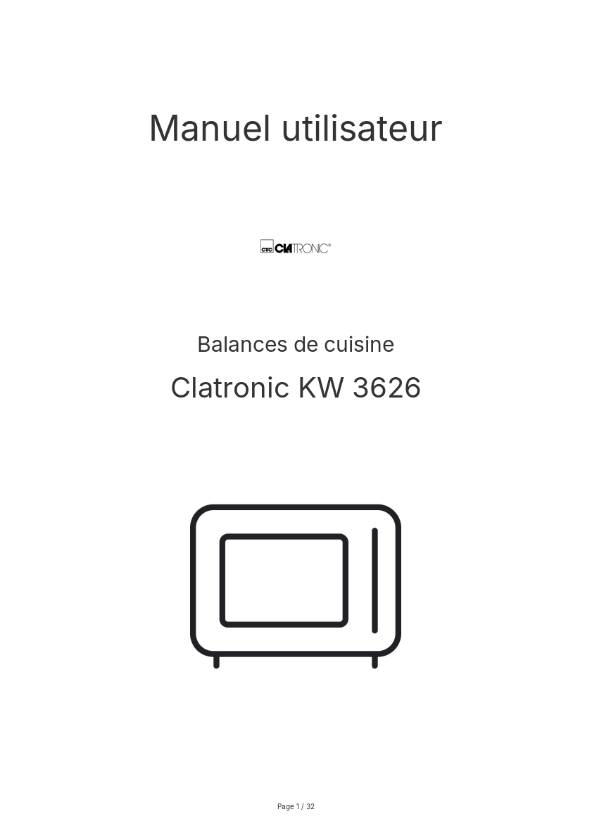 Page n°1 - Manuel utilisateur Clatronic KW 3626