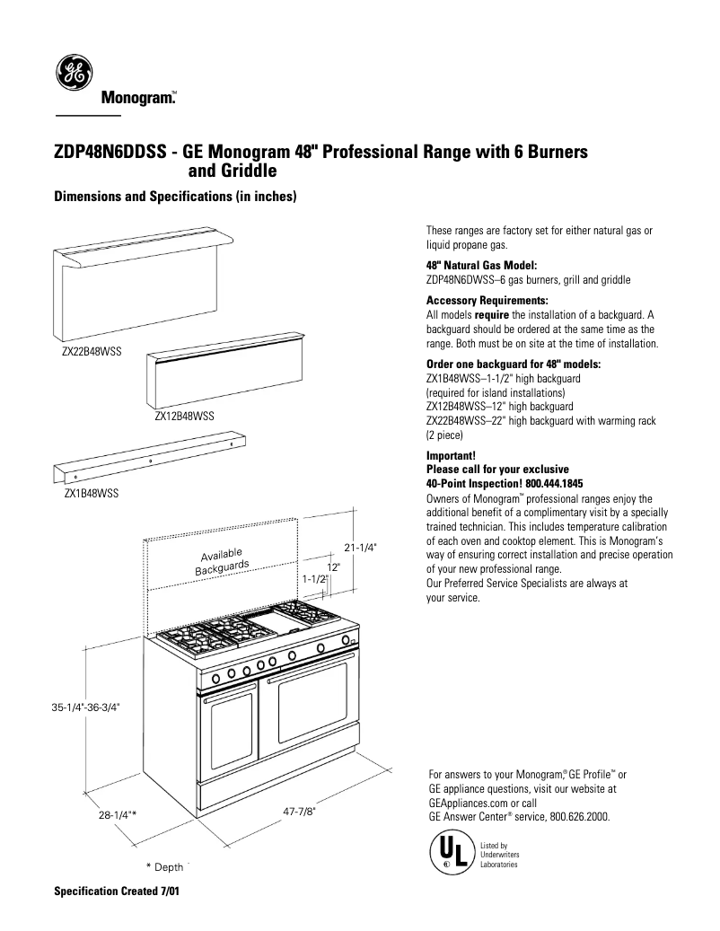 Page n°1 - Fiche technique GE ZDP48N6DDSS