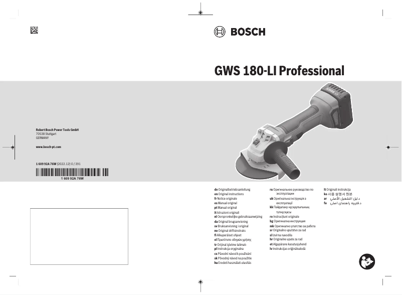 Page n°1 - Manuel utilisateur Bosch GWS 180-LI Professional