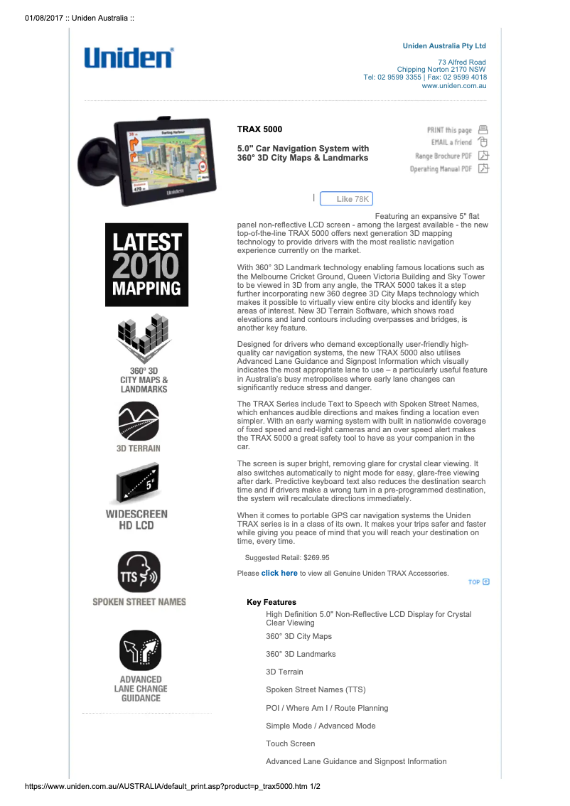 Page 1 de la notice Manuel utilisateur Uniden TRAX 5000