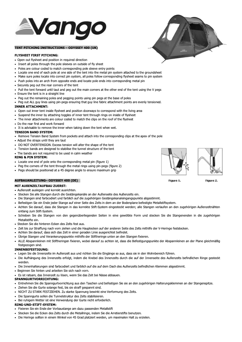 Page 1 de la notice Manuel utilisateur Vango Odyssey 400